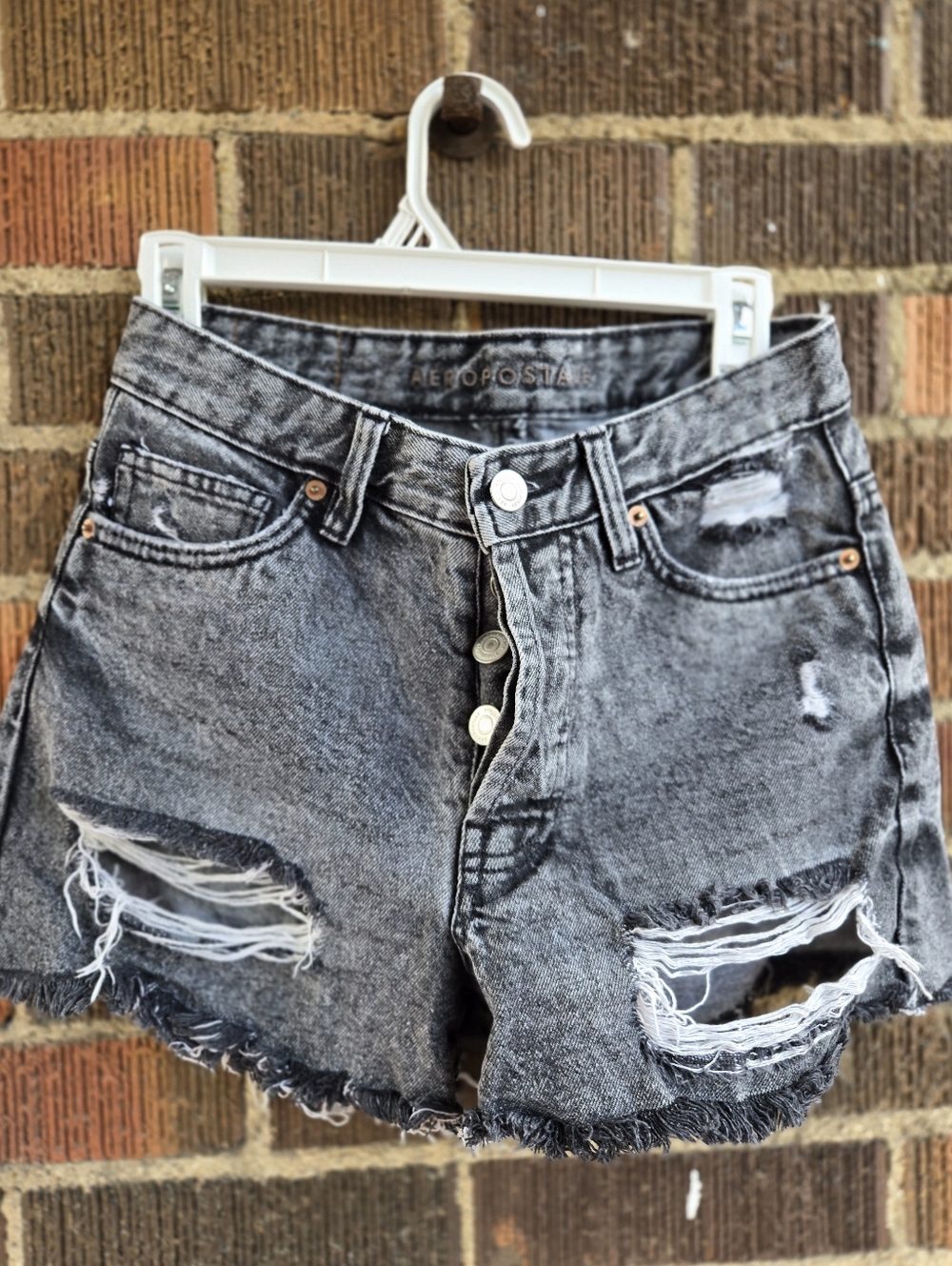 Aeropostale Black Wash Distressed High-Rise Denim Shorts
